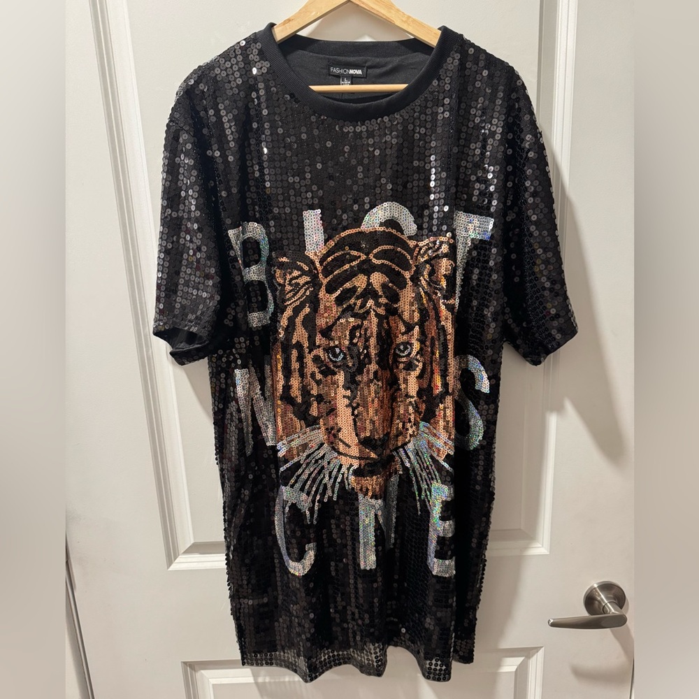 Fashion Nova Black Sequin Shirt Dress